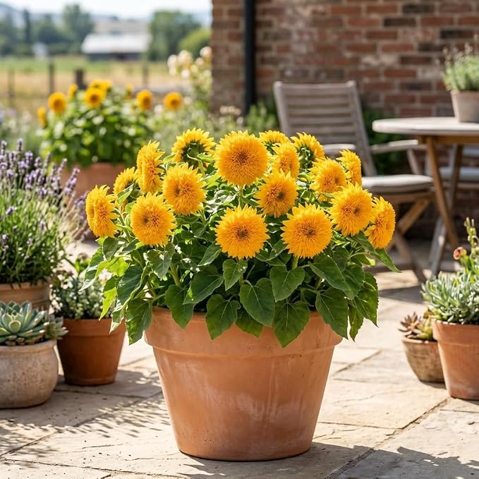 50 Teddy Bear Sunflower Seeds, Dwarf Double Bloom, Golden Yellow, Full Sun, Easy to Grow, Great for Containers