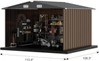 COMHOMA Shed Outdoor Storage Shed Metal,Lockable Doors Tool Sheds with Sloping Roof,Steel Garden Shed with Air Vent for Backyard,Patio,Lawn,Poolside (Brown, 10'x10')