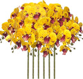 FagusHome 32 Inch Artificial Phalaenopsis Flowers 6 Pcs Artificial Orchid Flowers Stem Plants for Home Décor (Yellow Piebald)