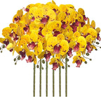 FagusHome 32 Inch Artificial Phalaenopsis Flowers 6 Pcs Artificial Orchid Flowers Stem Plants for Home Décor (Yellow Piebald)