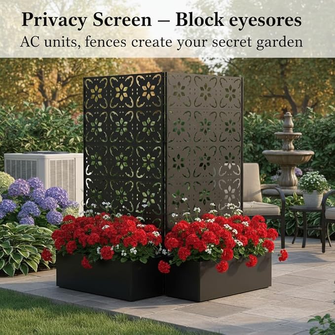 QINPTWUT Cottage Romance Edition Privacy Screen Planter Box with Trellis, Metal Raised Garden Bed for Climbing Plants, 27 Gallon Outdoor Divider for Patio Balcony Backyard, Easy Assembly
