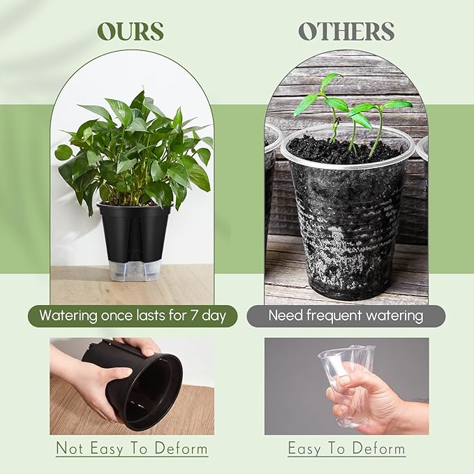Wonderjune Self Watering Pots for Indoor Plants with Deep Reservoir and High Drainage Holes for Outdoor Plants and Flowers, Bare Root Planter(5.91'',Black,9 Pcs)