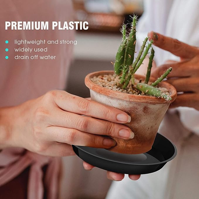 6 Pack Plant Saucer 8 10 12 Inch Plastic Plant Tray, Sturdy and Durable Flower Pot Container Accessories Plant Pot Saucers for Indoor and Outdoor (8 10 12 Inch, Black)
