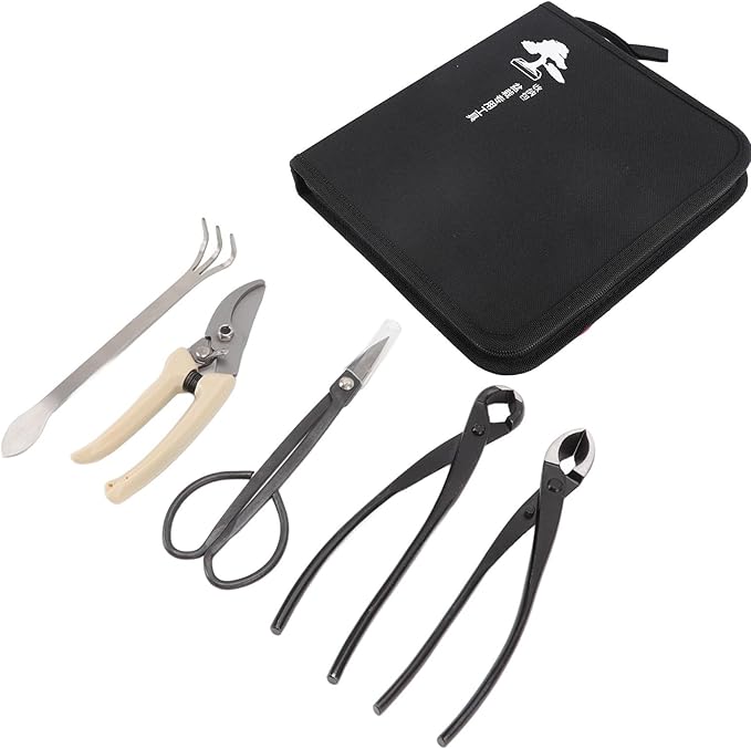 5 Piece Bonsai Tool Set, Carbon Steel Bonsai Scissors Rake Branch Cutter Pruning Shears Pliers Garden Tools