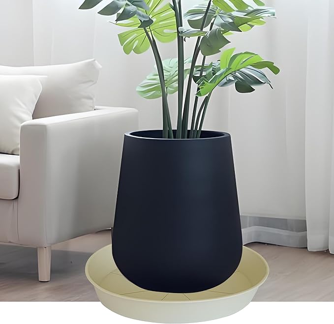 4 Pack of 16 inch Plant Saucer (13.5" Base), Heavy Duty Plant Tray for Pots, Flower Water Trays for Indoors, Bird Bath Bowls, Plant Drip Saucers for Planter 14"/15"/16" (Beige)