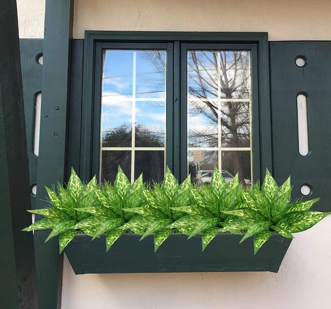 CATTREE Artificial Plants Outdoor, Fake Plant Décor Shrubs Faux Grass Plastic Leaves Greenery Bushes Home Garden Wedding Party Decorations Indoor Office Yard Verandah Planter Filler - Yellow 2 Pack