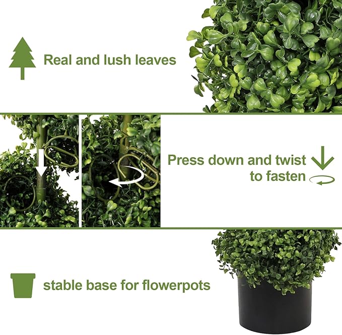 THE BLOOM TIMES 6ft Tall Spiral Topiary Trees Artificial Outdoor Set of 2, Large Faux Boxwood Fake Plants Outside UV Resistant for Front Porch Planter Garden Patio Decor 6 Foot