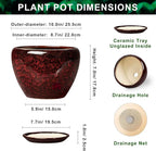 Ceramic Plant Pots - 10 Inch Planters for Plants Indoor Outdoor, Round Plant Pots with Drainage Hole and Saucer, Decorative Indoor Planter, Office Decor, Gifts for Plant Lovers, Red Leopard