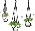 Mkono 3 Pack Macrame Plant Hangers Indoor Different Size Hanging Planter Basket Flower Pot Holder with Beads No Tassels 35"/29"/23", Medium, Black