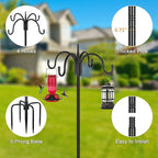 FEED GARDEN 92 Inch Four Shepherd Hooks for Outdoor,Bird Feeder Pole with 5 Prong Base, Adjustable Shepard Hooks for Hanging Plant, Solar Lanterns, Wind Chimes, 2 Pack