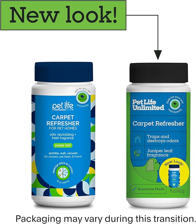 Pet Life Unlimited Carpet Deodorizer Powder, 16 oz, Strong Pet Odor Eliminator & Carpet Freshener, Plant-Based Juniper Leaf Scent, Pet Safe (Pack of 3)