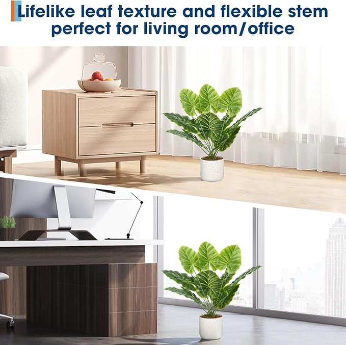 Set of 2 Indoor Artificial Fiddle Leaf Fig Trees – Realistic Green Faux Plants in Pots, Tall Decorative Fake Plant for Home or Office, Low Maintenance, 17.7 Inch Display-Ready