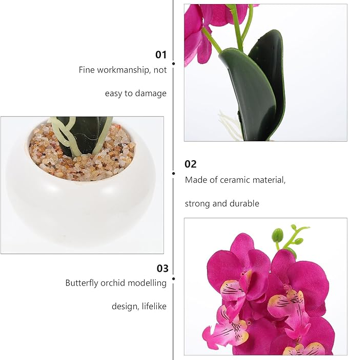 COHEALI Artificial Phalaenopsis Flowers Bonsai 2pcs, Realistic Simulation Butterfly Orchid Desk Decor with Green and Purple White Flower Arrangements for Living Room and Home Decoration
