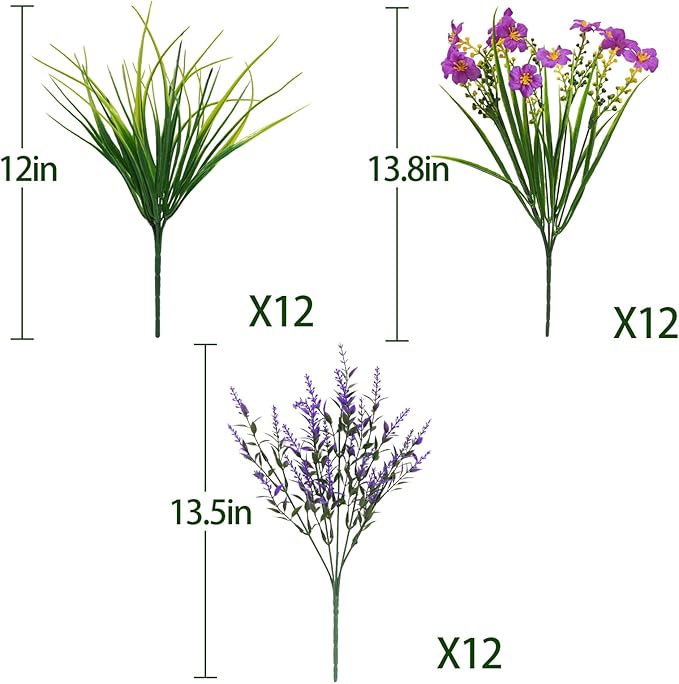 36 Pcs Artificial Flowers for Outdoors, Faux Artificial Plants UV Resistant Fake Plants Outside for Planter Porch Window Home Patio Yard Garden Decor (Mixed Purple)