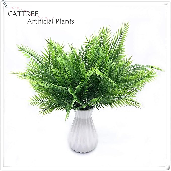 CATTREE Artificial Shrubs, Plastic Plants Bamboo Grass Fake Green Bushes Greenery Décor for Wedding Indoor Outdoor Home Garden Verandah Office Table Centerpieces Arrangements Decoration 4 Pcs