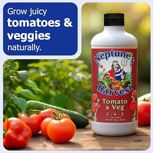 Neptune’s Harvest Organic Tomato & Vegetable Plant Fertilizer (2-4-2) - Liquid Plant Food w/Fresh Fish, Seaweed, Molasses, Yucca Extract, & Humic Acids - for Vegetable Garden (Pint)