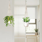 LEWESU Macrame Plant Hanger Indoor Set of 2 with 4 Hooks, Indoor Outdoor Hanging Planter for Plants Holder with Decorative Wood Beads & No Tassels, Boho Home Decor, 35 Inch Ivory (Pots Not Included)