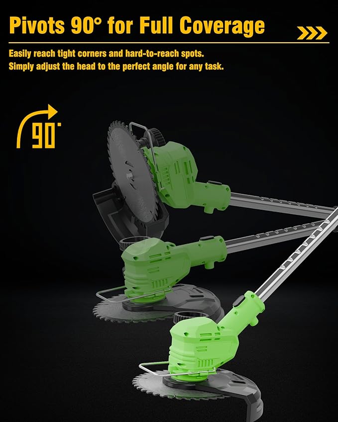 3 in 1 Cordless Weed Wacker, 21V Battery Powered Weed Eater & Brush Cutter, Electric Grass Trimmer/Edger Lawn Tool, 19000RPM Motor, 2 x 2.0Ah Batteries and Charger Included, Eco Friendly Grass Cutter