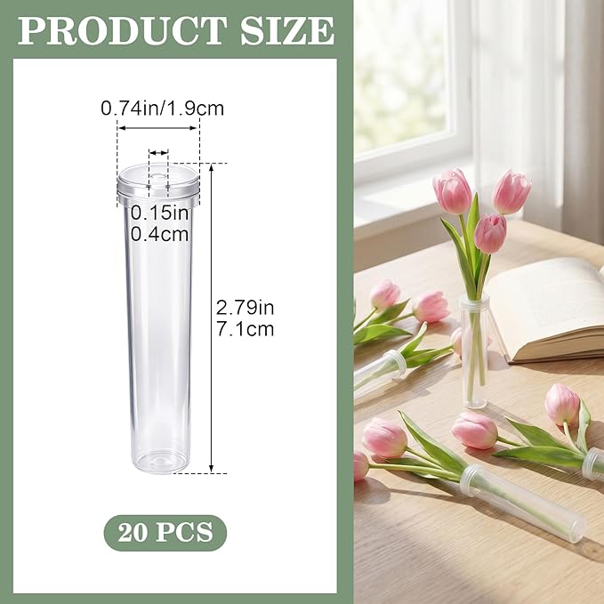 20PCS Floral Water Tubes, Plastic Water Tubes for Flowers, Reusable Orchid Tube Flower Vials for Single Stem Roses, Buds, Bouquets (White)
