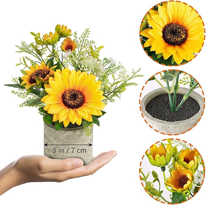 COCOBOO Sunflower Artificial Flowers Pot, Sunflower Decor, Yellow Fake Flower in Pots, for Home Bathroom Kitchen