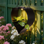 Hanging Planter with Auto-On/Off Solar Lights, Metal Heart Shaped Flower Pot for Home Garden, Patio, Porch, Balcony, Outdoor Decro, Unique Birthday Gifts for Women, Mom, Wife, Gardeners (Black)