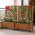 2 Pcs Wooden Planter Boxes with Trellis: Four Universal Wheels for Easy Mobility, 37.6" H x 27.5" W x 13" D,Perfect for Outdoor Climbing Plants on Patios, Balconies & Gardens