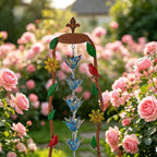 40" Vintage Metal Floor Water Fountain - Soothing Waterfall Outdoor Fountains with 6 Hanging Cups for Garden Patio Backyard Deck Decor, 1108 - Copper Birds & Flower