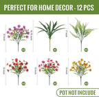 INXUGAO Artificial Fake Flowers Plants for Outdoor Spring Summer Decor, 12 Bundles Faux Silk Flowers for Outdoor Outside Planter Colorful Daisy UV Resistant Look Real for Front Door Porch Patio Yard