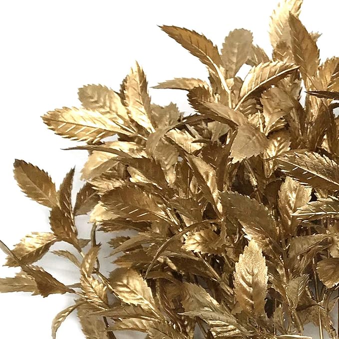 PASYOU Christmas Artificial Plants Decoration, Plastic Grass Fake Shrubs Simulation Leaves Indoor Outdoor Home Garden Planter Filler Party Hotel Verandah Wedding UV Resistant DIY Decor - Gold 2 Pack