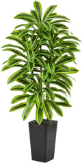 Artificial Yellow Dracaena Tree - 5FT Tall Fake Plants with Black Planter - Artificial Plants Indoor Floor Plant in Pot - Large Tropical Fake Yucca Potted Tree for Home Office Living Room Decor