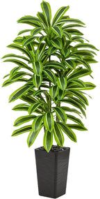Artificial Yellow Dracaena Tree - 5FT Tall Fake Plants with Black Planter - Artificial Plants Indoor Floor Plant in Pot - Large Tropical Fake Yucca Potted Tree for Home Office Living Room Decor