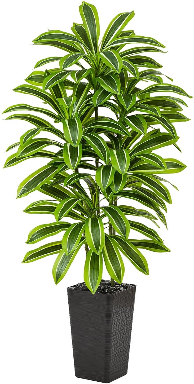 Artificial Yellow Dracaena Tree - 5FT Tall Fake Plants with Black Planter - Artificial Plants Indoor Floor Plant in Pot - Large Tropical Fake Yucca Potted Tree for Home Office Living Room Decor