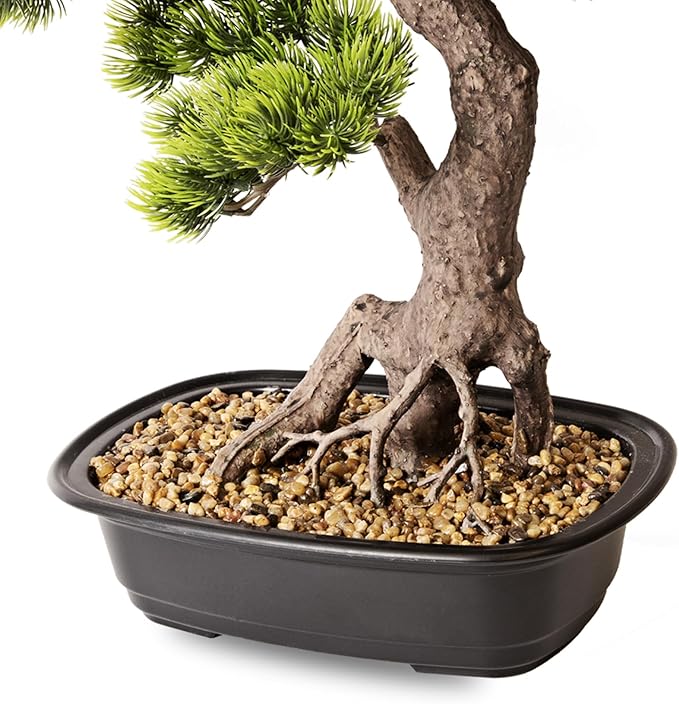 Artificial Bonsai Tree 20 Inch Tall - Realistic Faux Juniper and Pine Potted Plant, Indoor Greenery Decor for Home, Office Desk, Tabletop, and Room Decoration