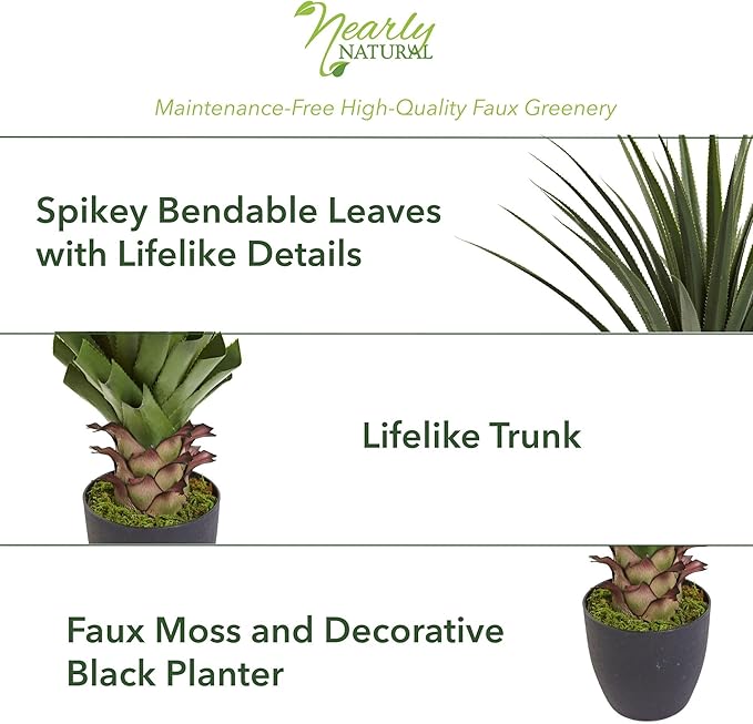Nearly Natural 4ft Artificial Spiked Agave Plant, Faux Succulent Greenery for Indoor Decor