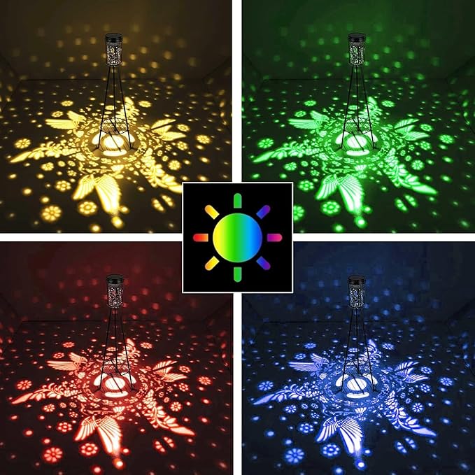 Outdoor Solar Floor Lamps RGB Color-Changing Hummingbird Projection Metal Plant-Stand Garden Light,42.48" Waterproof Decorative Solar Lamp for Patio,Deck,Yard,Porch,Path
