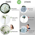 Buart 2PCS Long Stem Big Size Flowers Artificial Silk Hydrangea Lifelike Flowers Real Touch White Artificial Flowers Wedding Shower Bride Bouquets Office Living Room Table Decorations (21 Inch)