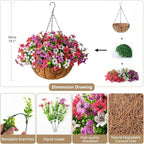 Artificial Faux Hanging Plants Flowers Basket for Outdoor Spring Summer Decoration,Fake Silk Daisy in Planter Realistic UV Resistant for Outside Home Porch Patio Balcony Yard(Purple White Rose)