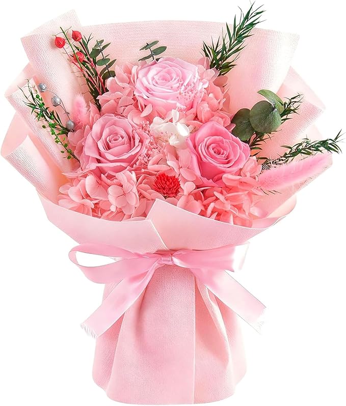 Preserved Flowers Bouquet, Flowers for Delivery,Handmade Pink Rose Bouquets Lasting 3-5 Years, Luxury Gift Box,Birthday Flowers Gifts for Women Mom Grandma Wife Friends