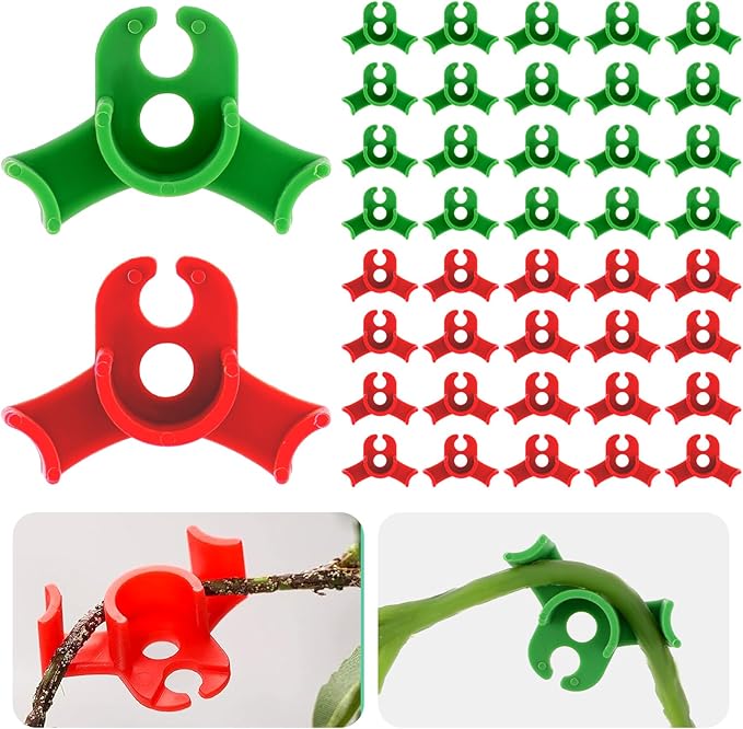 Ouligay 40pcs Plant Training Clips, Plastic Plant Clip, Lst Clips for Low Stress Training Plant Stem Support, 90 Degree Angle Plant Clips(Circle Style,Red and Green)