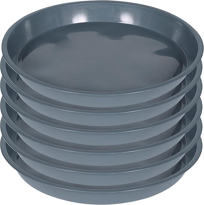 VUWEZ 6 Pack of 12 inch Plant Saucer, Plastic Plant Saucer 12" Round, Plant Saucers for Indoors, Plant Water Tray, Plant Trays for Pots, Planter Tray, Plant Saucers for Planter 11-13" (12", Gray)