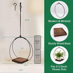 Hanging Planter for Indoor Plants, Black Plant Hanger Indoor with Sturdy Wood Base, Modern Boho Macrame Plant Hanger for 3-5.5 Inch Pot, Hanging Wall Ceiling Window Home Decor (Pots Not Included)