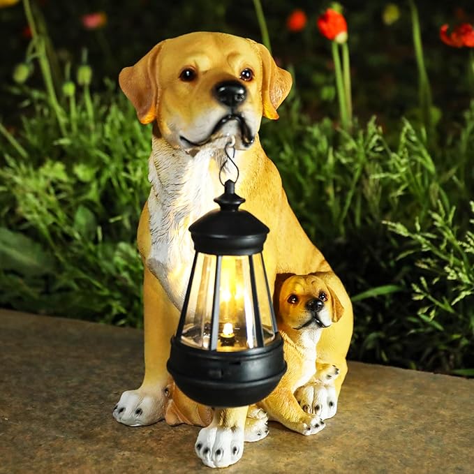 Garden Dog Statues Outdoor Decor, Solar Lights Outdoor Labrador Figurine Solar Dog Ornaments for Patio, Lawn, Yard Art Decoration, Housewarming Garden Gifts for Mom