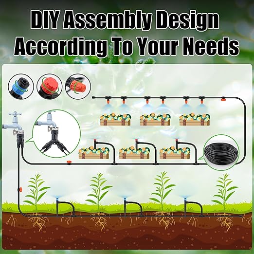 100FT Drip Irrigation System Kit, Automatic Watering System with 30 Adjustable Nozzles & 30M 1/4" Tubing – DIY Solution for Gardens, Greenhouses, Patios & Lawn – Effortless Plant Care + Water-Saving