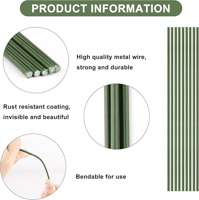 10Pcs Plant Support Stakes with 15pcs Plant Clips,15.7 Inches Bendable Plant Sticks for Indoor and Outdoor Plants,Single Stem Flower Stakes for Phalaenopsis Orchid Flower Roses(Green)