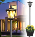 ILANCK 64 Inch Solar Lamp Post Light with Planter, 60 High Lumens Street Light, Solar Post Lights Waterproof for Garden, Pathway, Lawn, Driveway, Front Back Door Outdoor Pole Lamp（Warm）