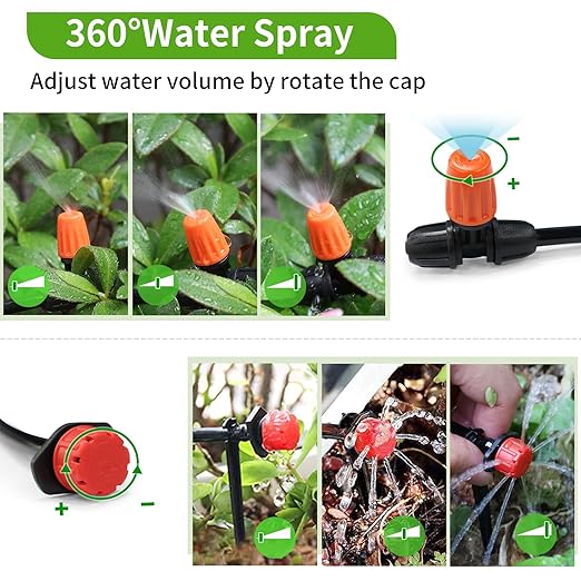 Locked - Connect Drip Irrigation Kit, 98ft Garden Drip Irrigation System, Automatic Micro Watering System with 4/7 inch Tubing Hose with Misting Nozzle Emitters for Garden, Bed Patio, Greenhouse