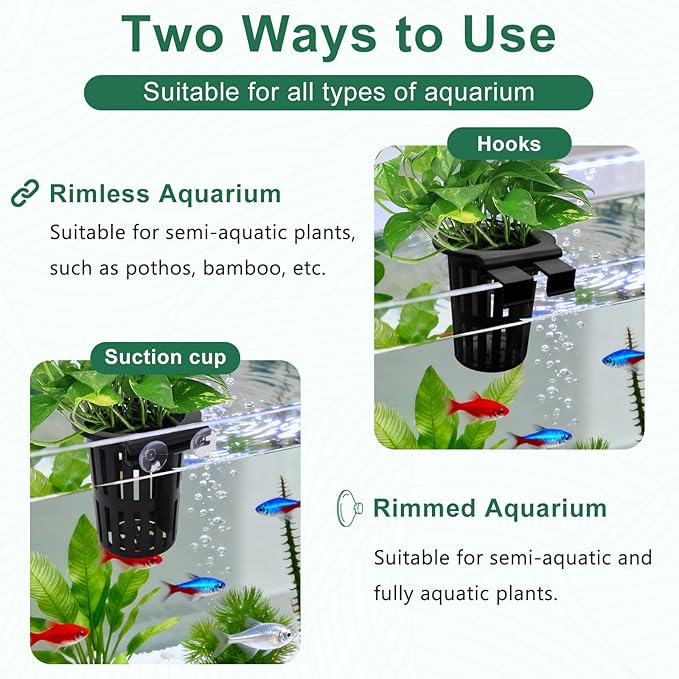 2PCS Upgraded Large Aquarium Plant Holder with 1.57" Extension Hooks and Suction Cups, Aquatic Plant Holder for Fish Tank Aquaponic Plants Cultivation and Aquascape Accessories, Black