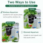 2PCS Upgraded Large Aquarium Plant Holder with 1.57" Extension Hooks and Suction Cups, Aquatic Plant Holder for Fish Tank Aquaponic Plants Cultivation and Aquascape Accessories, Black