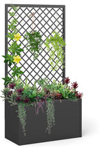MOTION Outdoor Raised Garden Bed with Trellis - Free Standing Planter for Hanging Flower Baskets Lattice Planter Boxes, Black