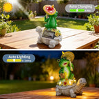 Solar Garden Statue Outdoor Decor Turtle & Frog with LED Lights – Yard Decor for Patio, Balcony, Backyard, Lawn Ornaments Tortoise Figurine, Unique Birthday Gifts for Mom, House Warming Gifts New Home